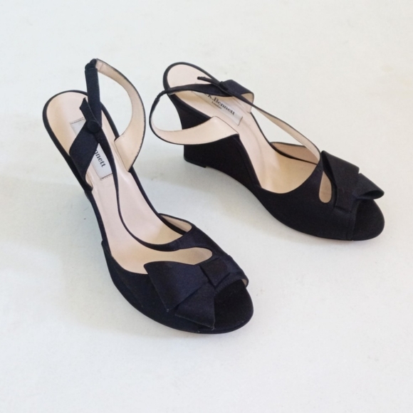 LK Bennett black satin strappy wedge heels - Picture 7 of 12
